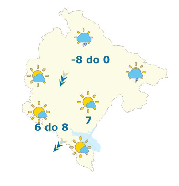 Sjutra vjetrovito, do osam stepeni