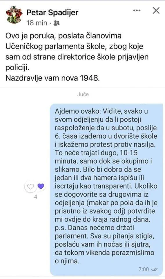 Skandal na Cetinju: Direktorica Gimnazije prijavila policiji profesora koji je pozvao na protest protiv nasilja