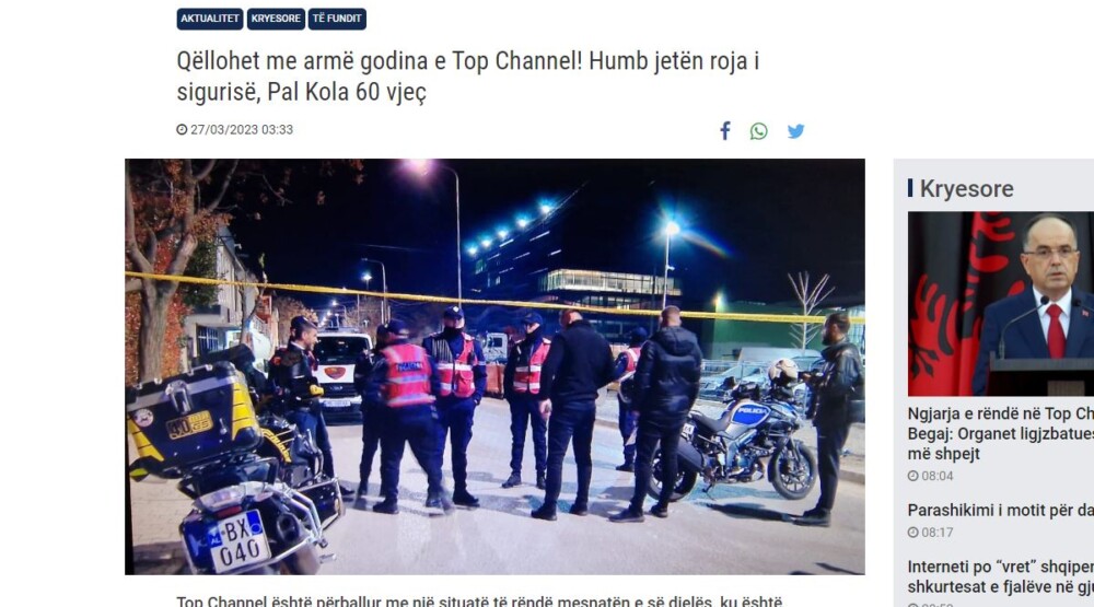Napadači pokušali da upadnu u zgradu televizije u Tirani, iz kalašnjikova ubili radnika