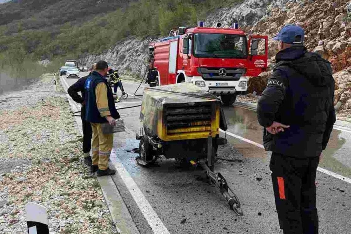 Na putu Cetinje – Njeguši zapalio se kompresor: Izlila se nafta po kolovozu