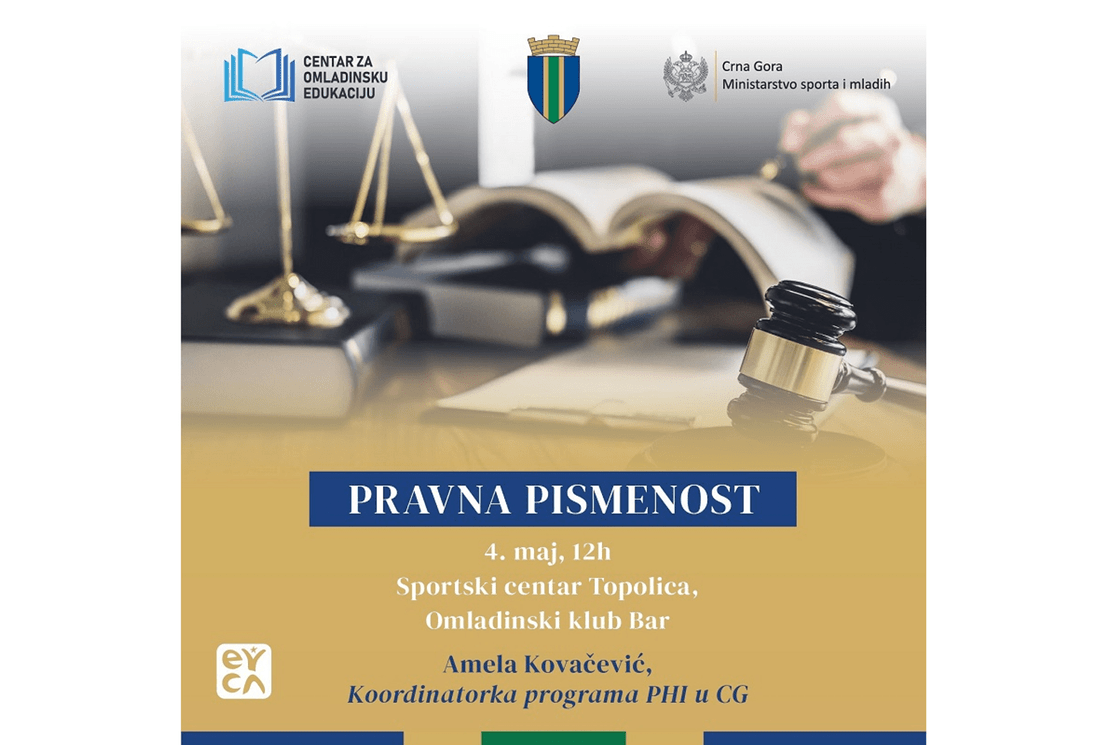 Opština Bar organizuje besplatnu radionicu za studente i srednjoškolce: Upoznati mlade sa značajem pravne pismenosti