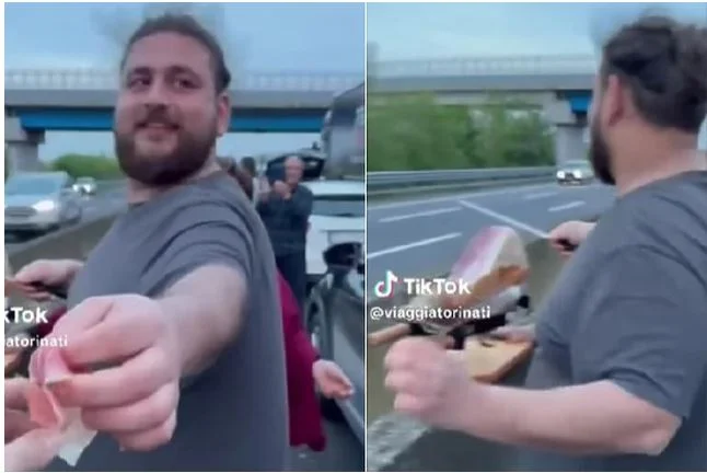 Mladić na autoputu rezao pršut i dijelio ga ljudima koji su se zatekli u koloni