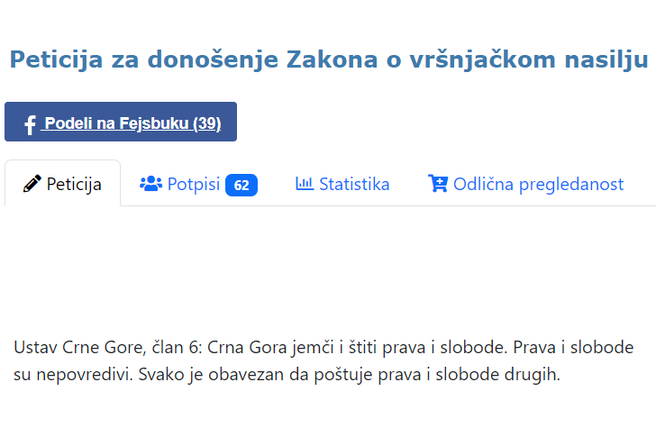 Peticija za donošenje Zakona o vršnjačkom nasilju