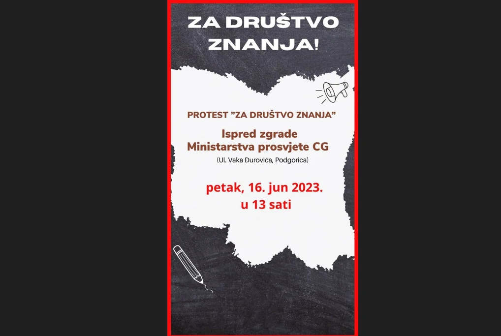 Danas protest ispred Ministarstva prosvjete: Za društvo znanja