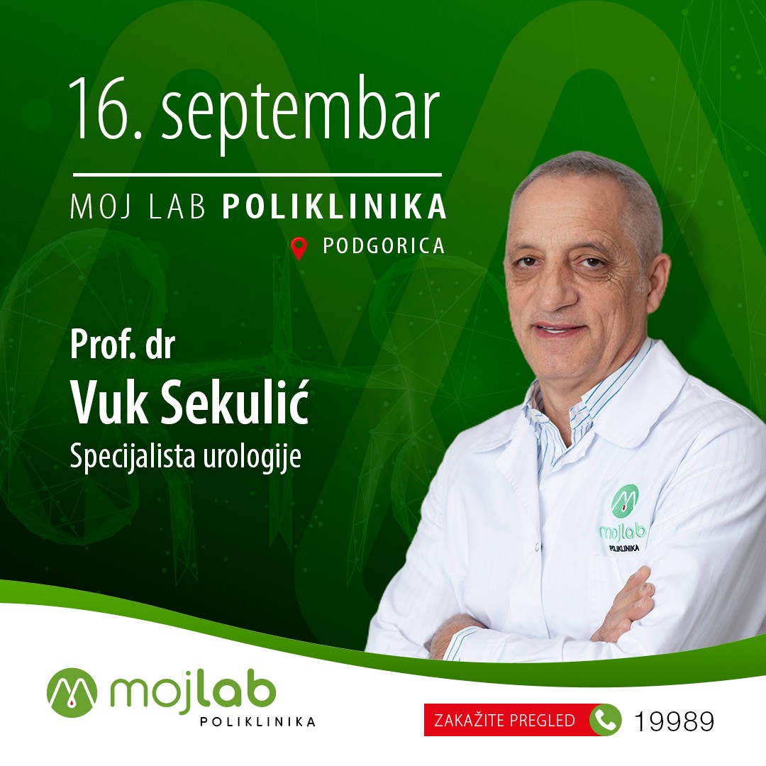 Profesor doktor Vuk Sekulić, specijalista urologije, 16. septembra u Moj Lab poliklinici u Podgorici