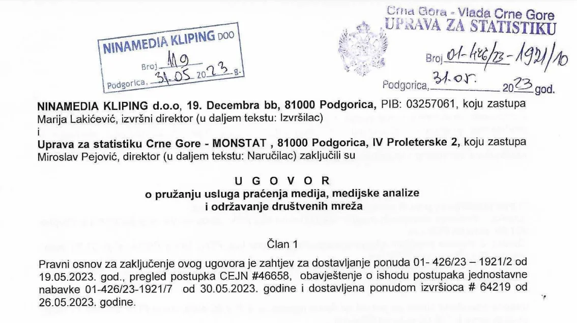 Šta je Pejović (MONSTAT) ugovorio sa propagandnom agencijom iz Srbije