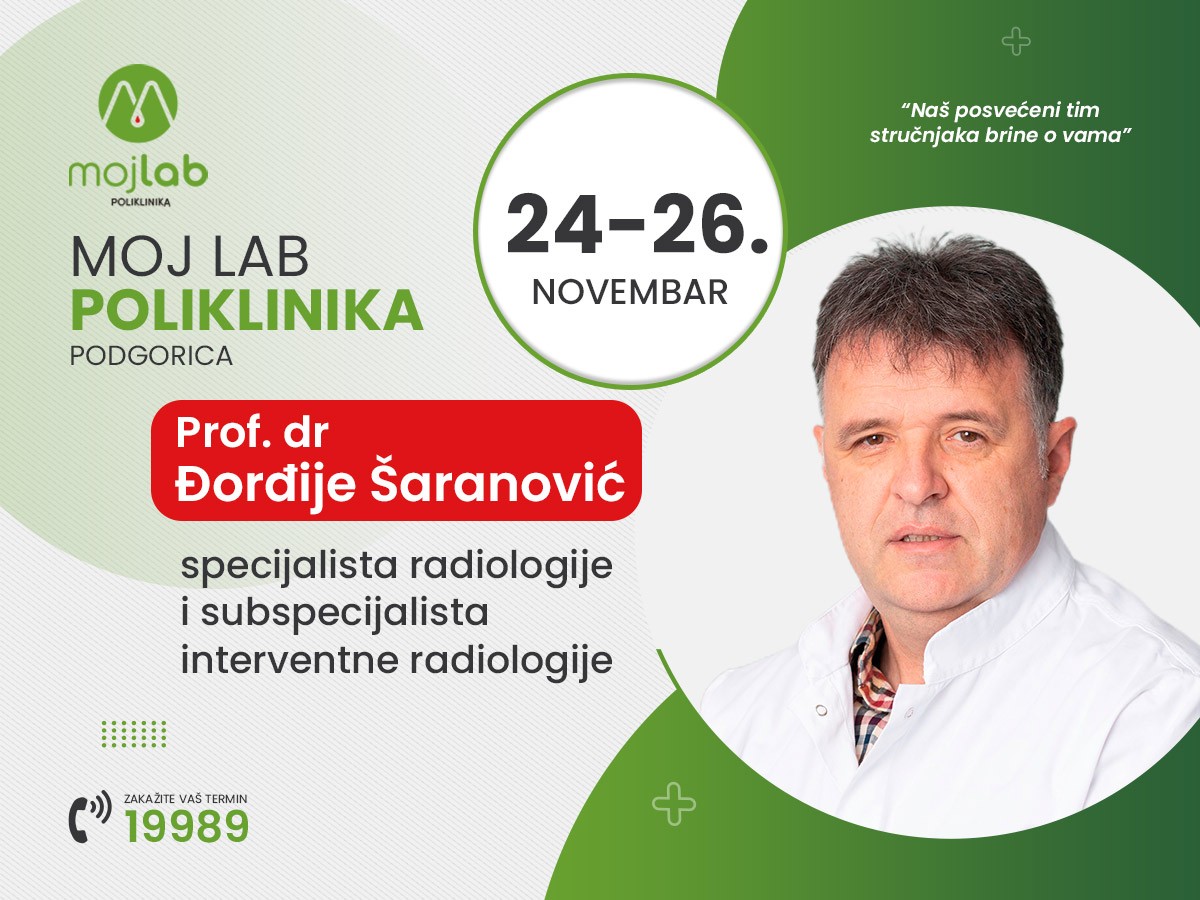 Prof. dr Đorđije Šaranović u poliklinici Moj Lab od 24. do 26. novembra