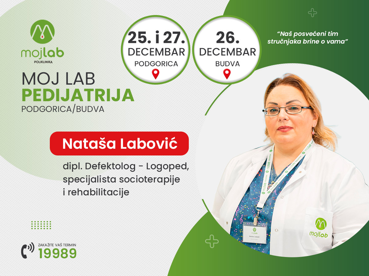 Nataša Labović u Moj Lab Pedijatriji u Podgorici 25. i 27. decembra, 26. u Budvi