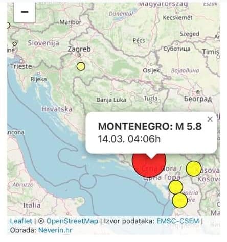Zemljotres 5.6 stepeni potresao Crnu Goru!