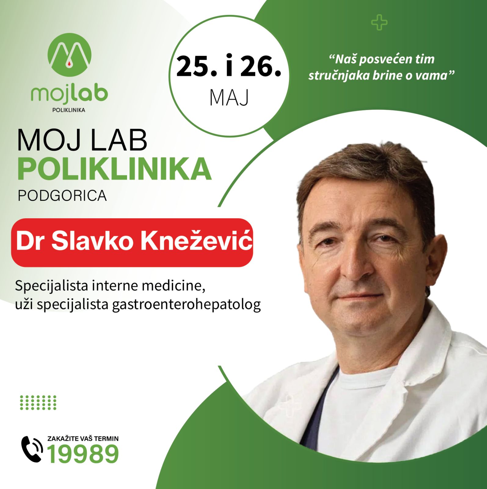 Dr Slavko Knežević u Poliklinici Moj Lab 25. i 26. maja