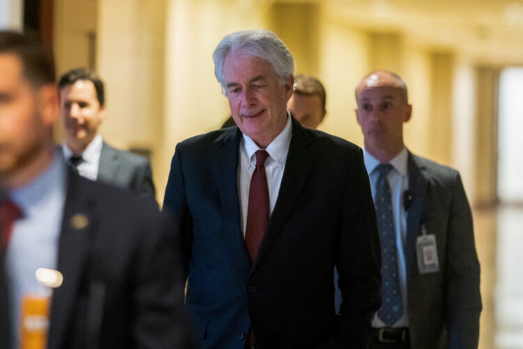 FILE PHOTO: CIA Director William J. Burns departs a classified briefing with members of Congress on Capitol Hill in Washington, U.S., January 30, 2024. REUTERS/Nathan Howard/File Photo