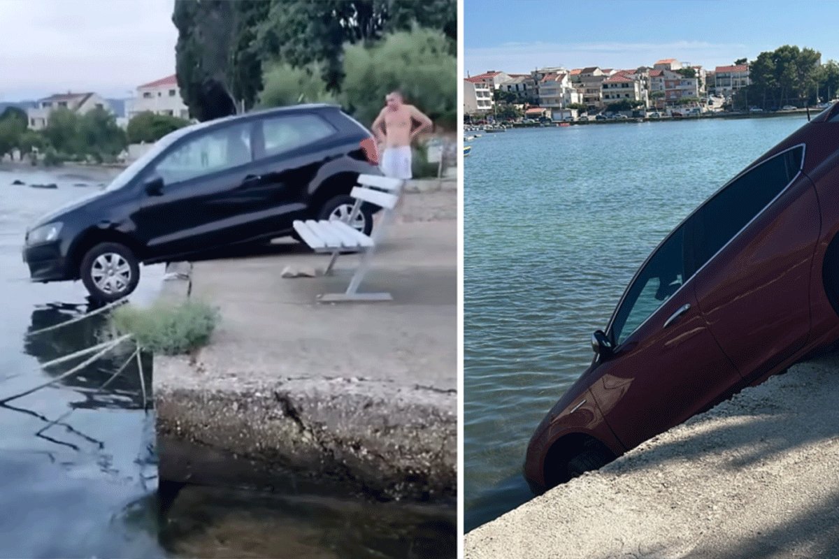 (VIDEO)Loša procjena ili navigacija: Dva automobila “vise” iznad mora