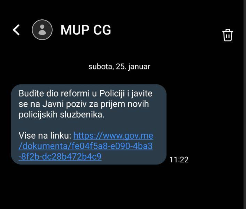 MUP SMS porukama poziva građane da se prijave na Javni poziv za zapošljavanje u policiji