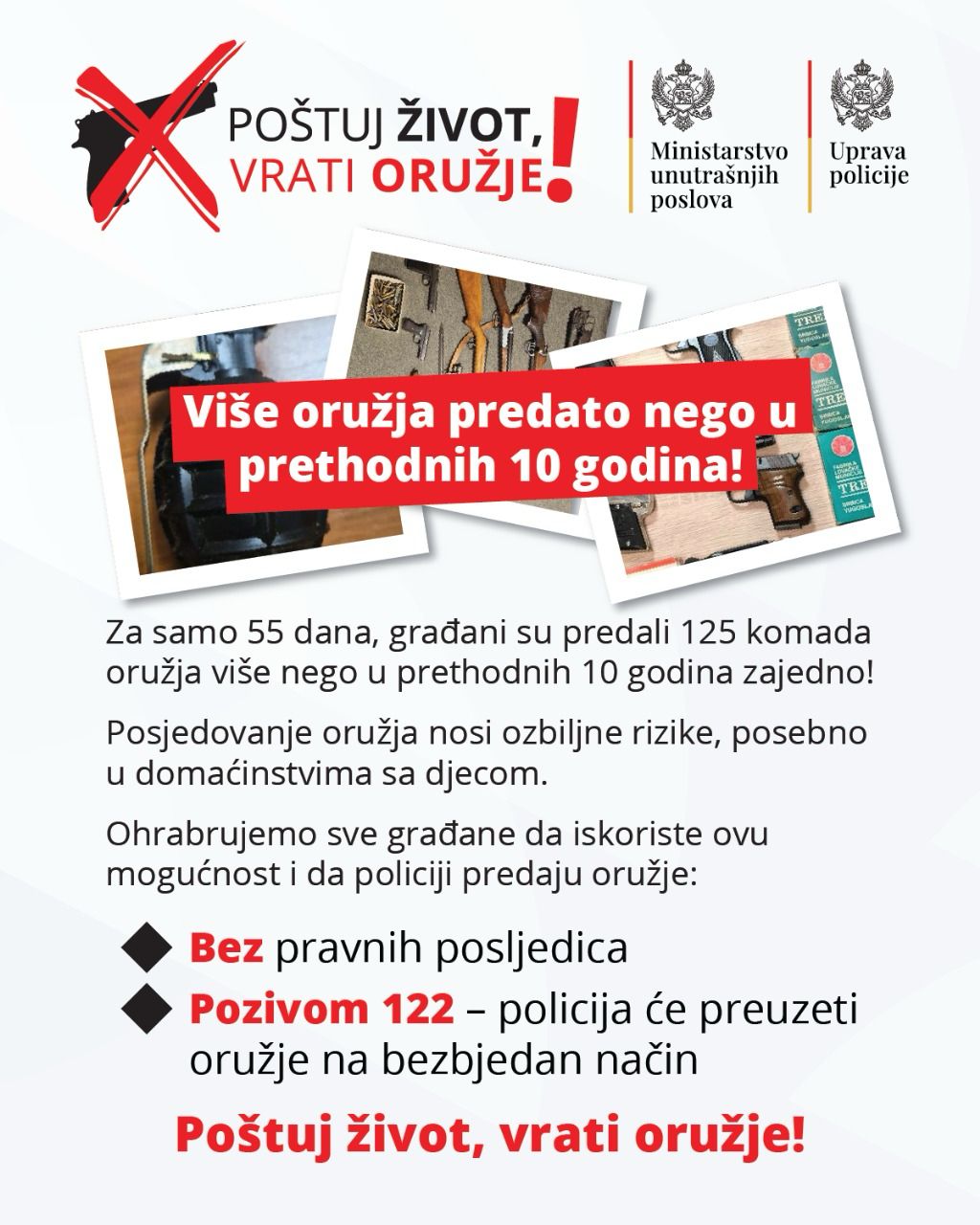 UP: Građani za manje od dva mjeseca predali više oružja nego u prethodnih deset godina