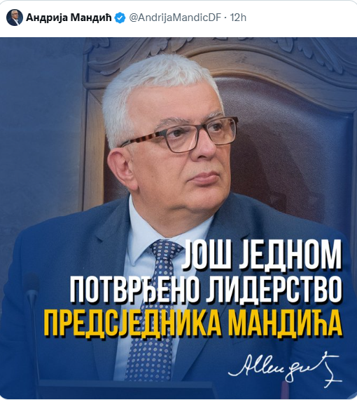 MANDIĆEVA PROMOCIJA PO UZORU NA VUČIĆA: Porukom na društvenim mrežama stavio do znanja ko je gazda u parlamentarnoj većini