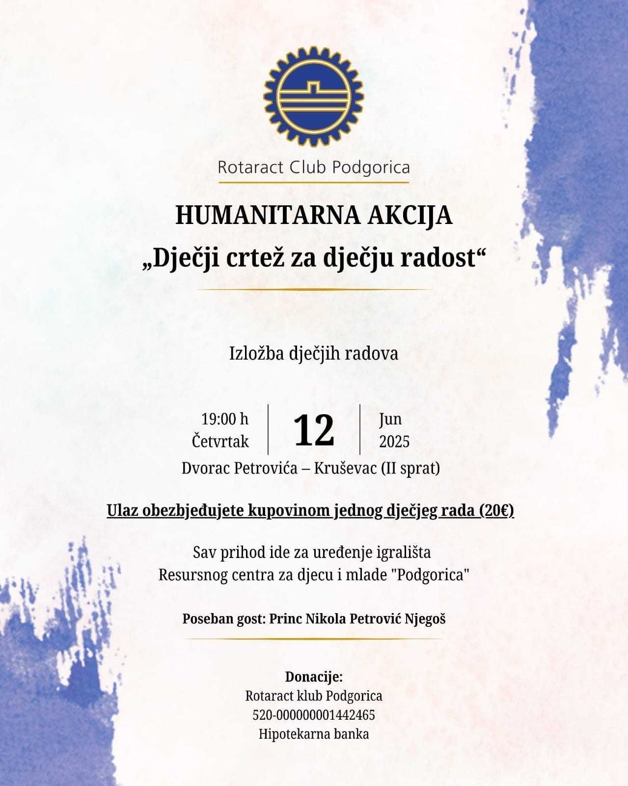 Rotaract klub Podgorica 12. juna organizuje humanitarnu izložbu “Dječji crtež za dječju radost”