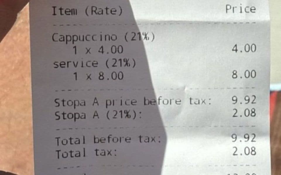 Naplatili uslugu služenja i pripreme kafe 8 eura