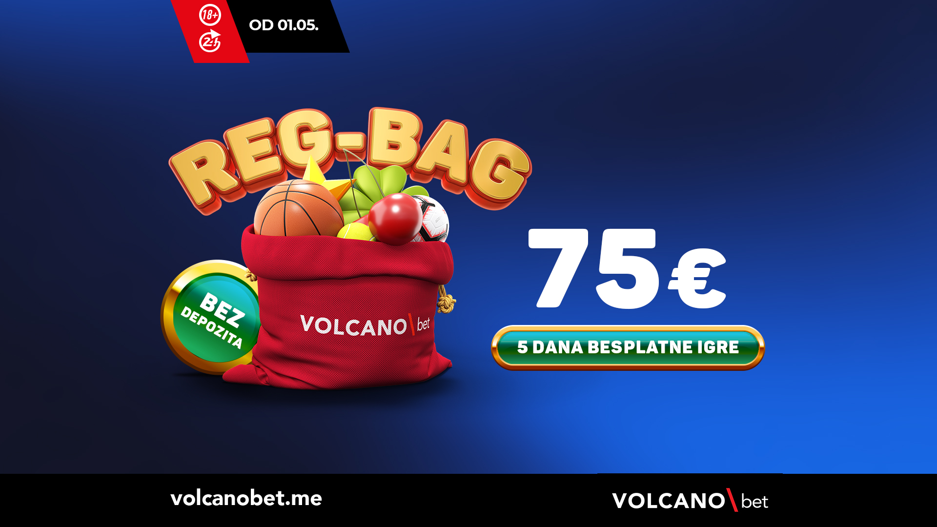 Samo na Volcanobet: Reg- Bag bonus od 75€ bez uplate, 75€ bonusa bez depozita – samo za nove igrače