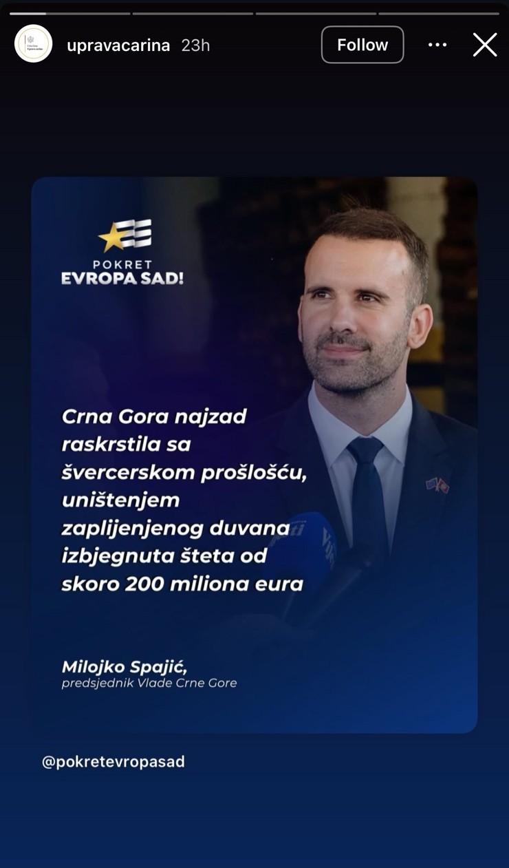 Uprava carina u službi PES-a: Stranačka objava o spaljivanju cigareta osvanula na „storiju“ državne uprave