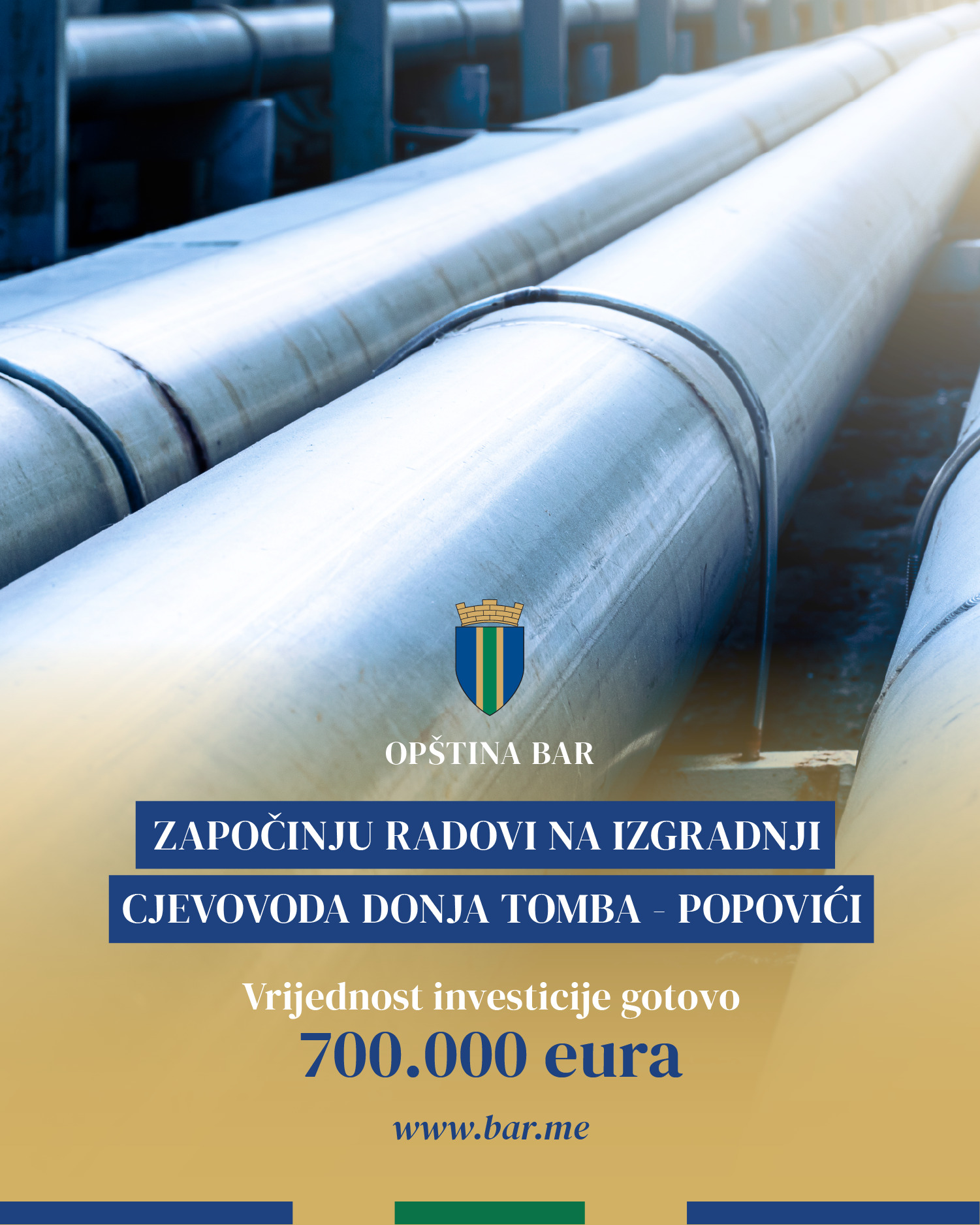 Opština Bar: Počela izgradnja cjevovoda Donja Tomba – Popovići, vrijednost investicije gotovo 700.000 eura