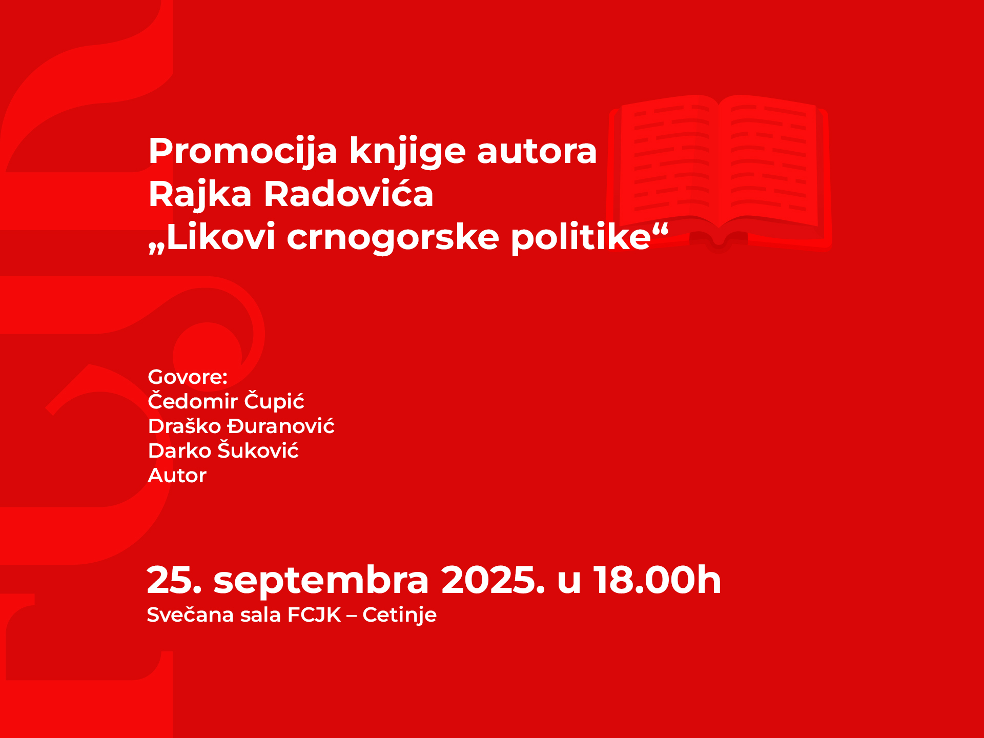 Promocija knjige „Likovi crnogorske politike” na FCJK