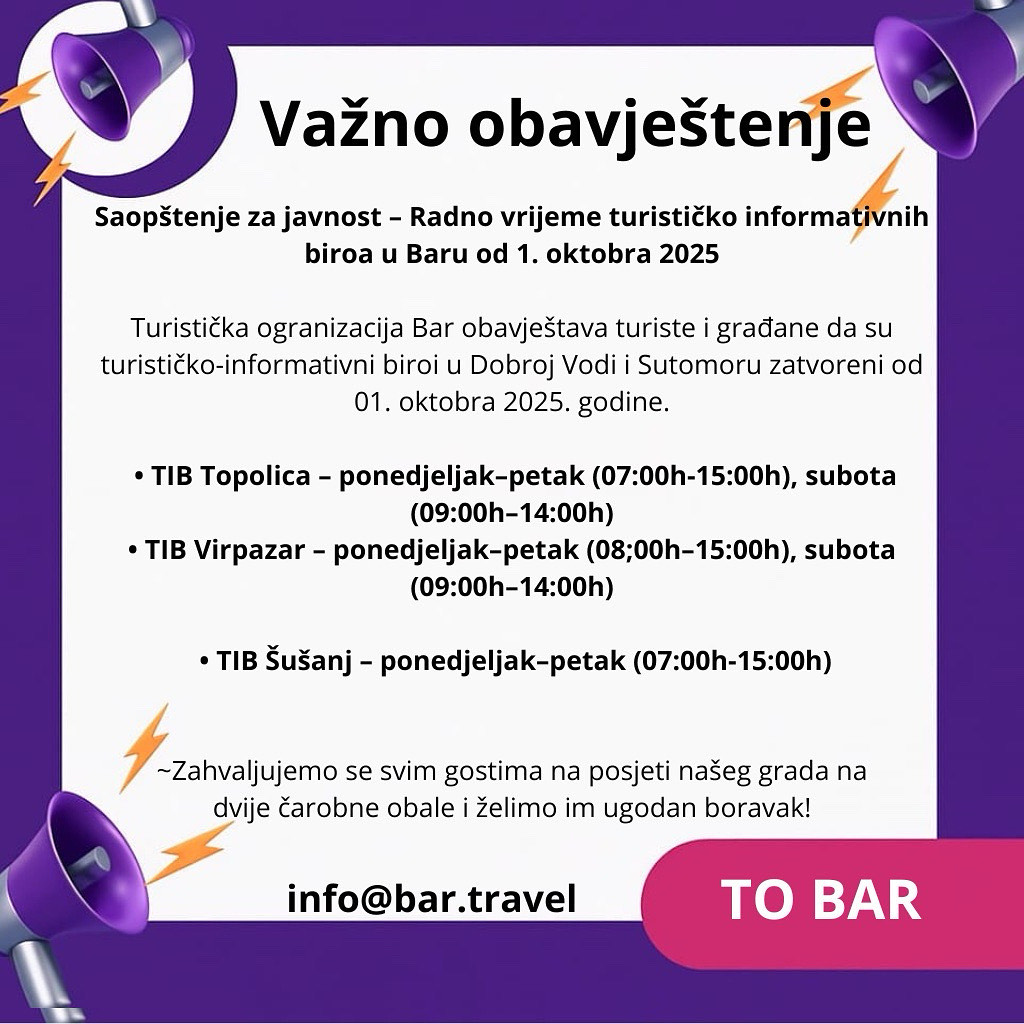 Turistička organizacija Bar: Zatvoreni biroi u Dobroj Vodi i Sutomoru, ostali nastavljaju sa radom