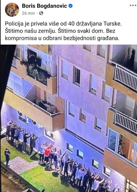 Bogdanović objavio pa obrisao fotografiju, tvrdio da uza zid stoje privedeni državljani Turske