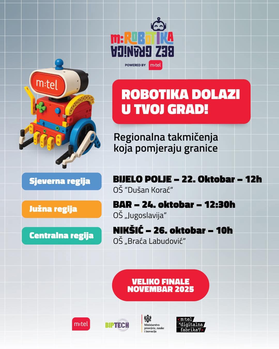 KOMPANIJA MTEL ORGANIZUJE TAKMIČENJA U ROBOTICI PO REGIJAMA 22, 24 i 26. OKTOBRA