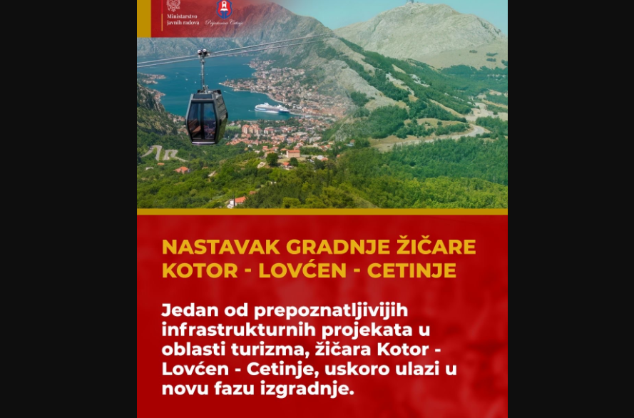 Ministarstvo: Nastavak gradnje žičare Kotor – Lovćen – Cetinje
