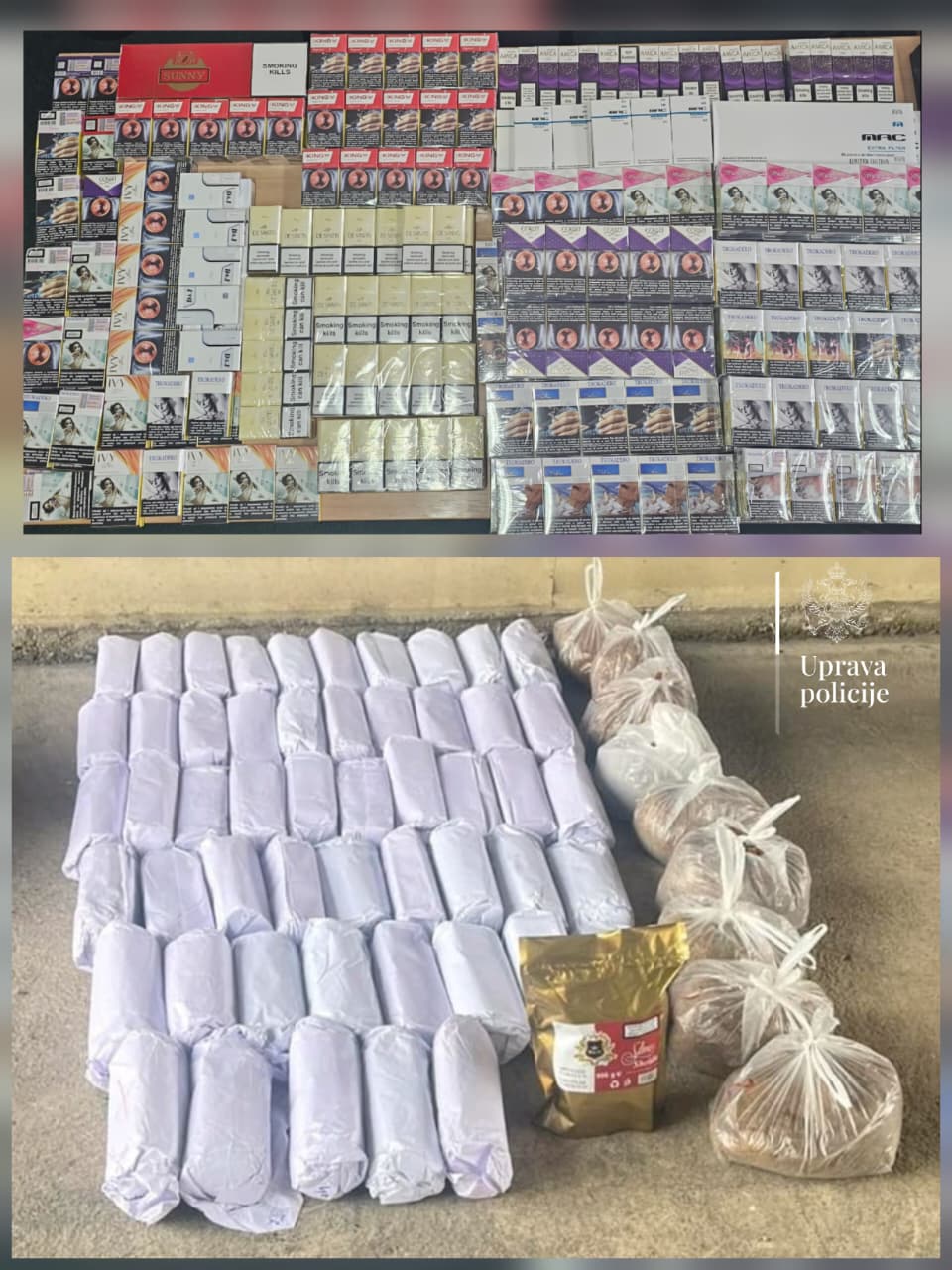 Nikšić: Zaplijenjene cigarete i duvan, procesuirana dva lica