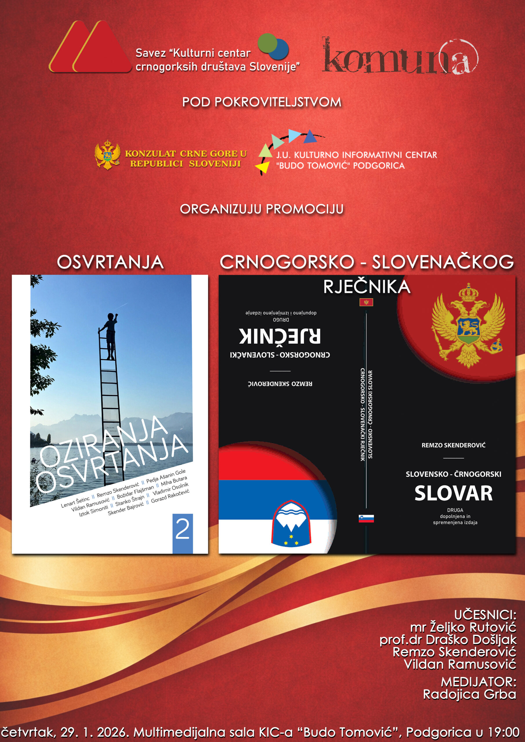 Predstavljanje časopisa „Osvrtanja“ i crnogorsko-slovenačkog rječnika sjutra u KIC-u