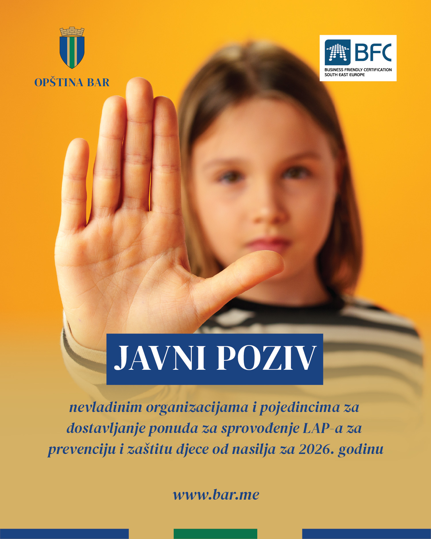 Javni poziv Opštine Bar: Nove aktivnosti za prevenciju nasilja nad djecom u 2026. godini