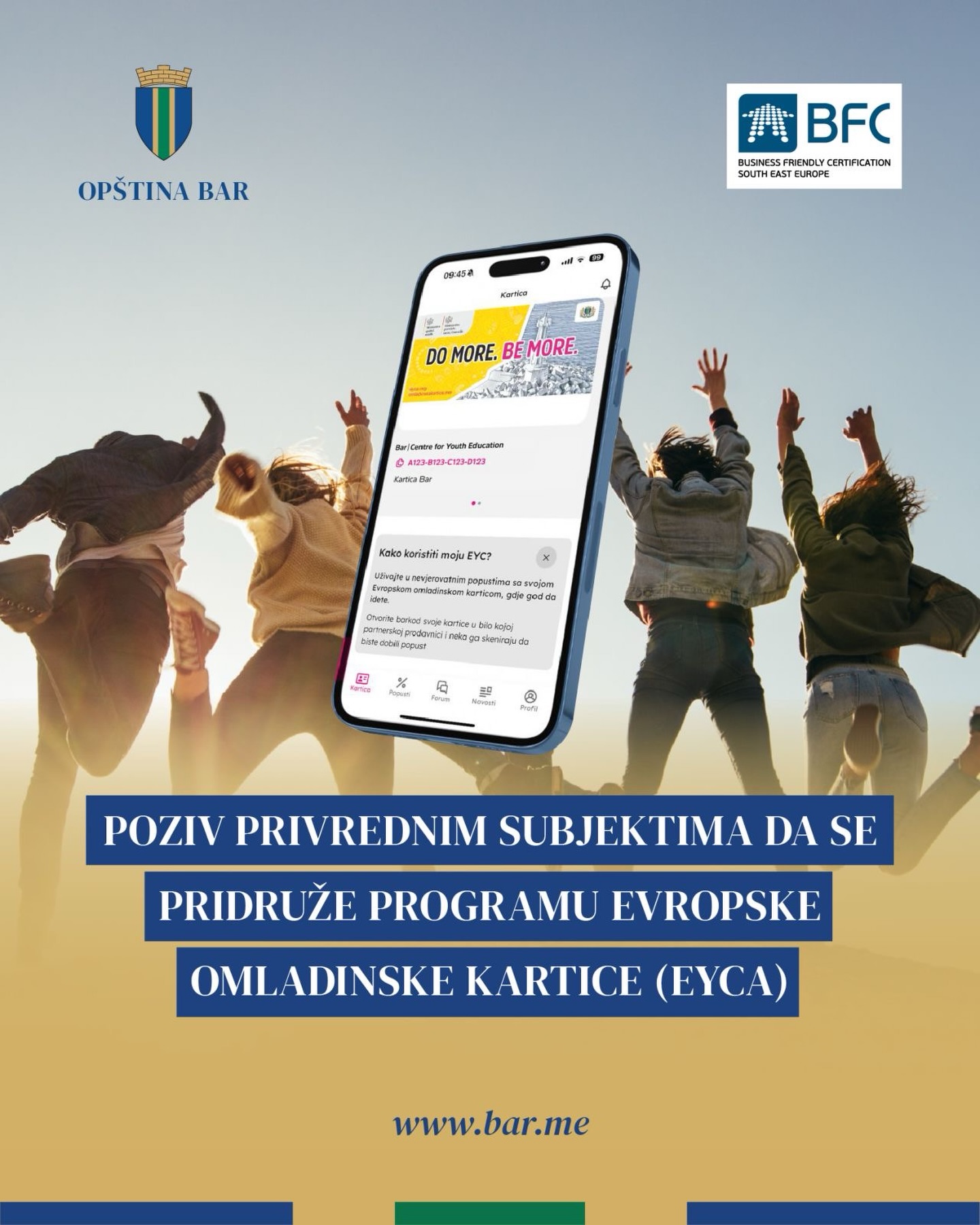 Opština Bar: Poziv privrednim subjektima da se uključe u program Evropske omladinske kartice