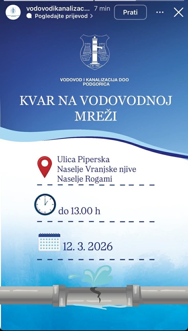 Bez vode Piperska, Vranjske njive i Rogami zbog kvara na mreži