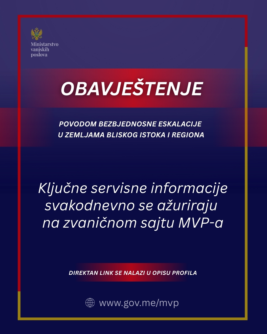 MVP: Do daljnjeg ne putovati u države Bliskog istoka