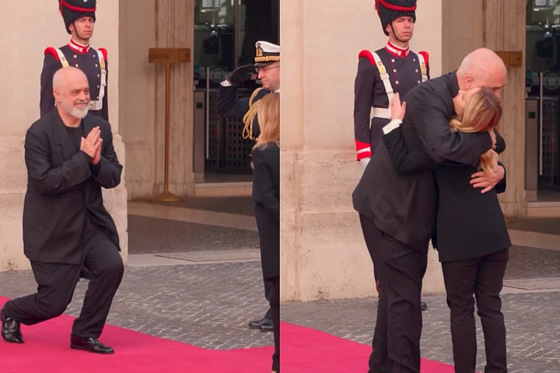 Edi Rama ponovo kleknuo pred Đorđom Meloni: Albanski premijer srdačno dočekan u Rimu (VIDEO)