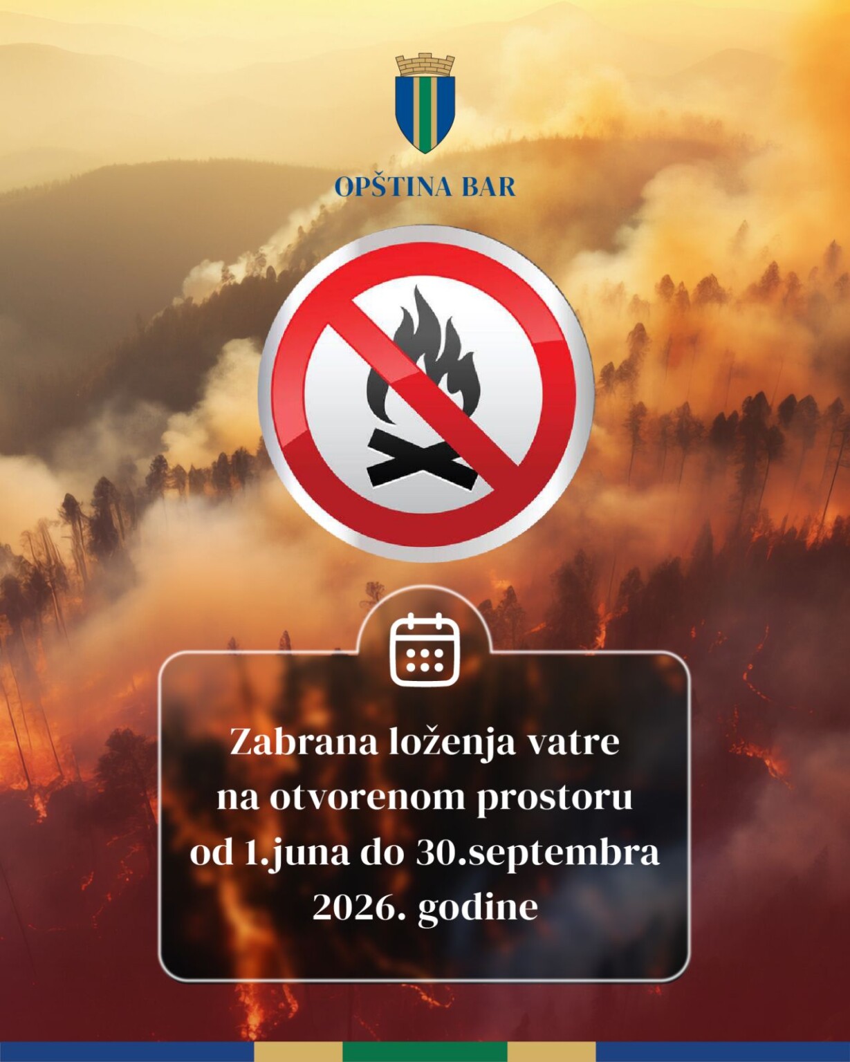 Opština Bar: Zabrana loženja vatre na otvorenom prostoru od 1. juna do 30. septembra