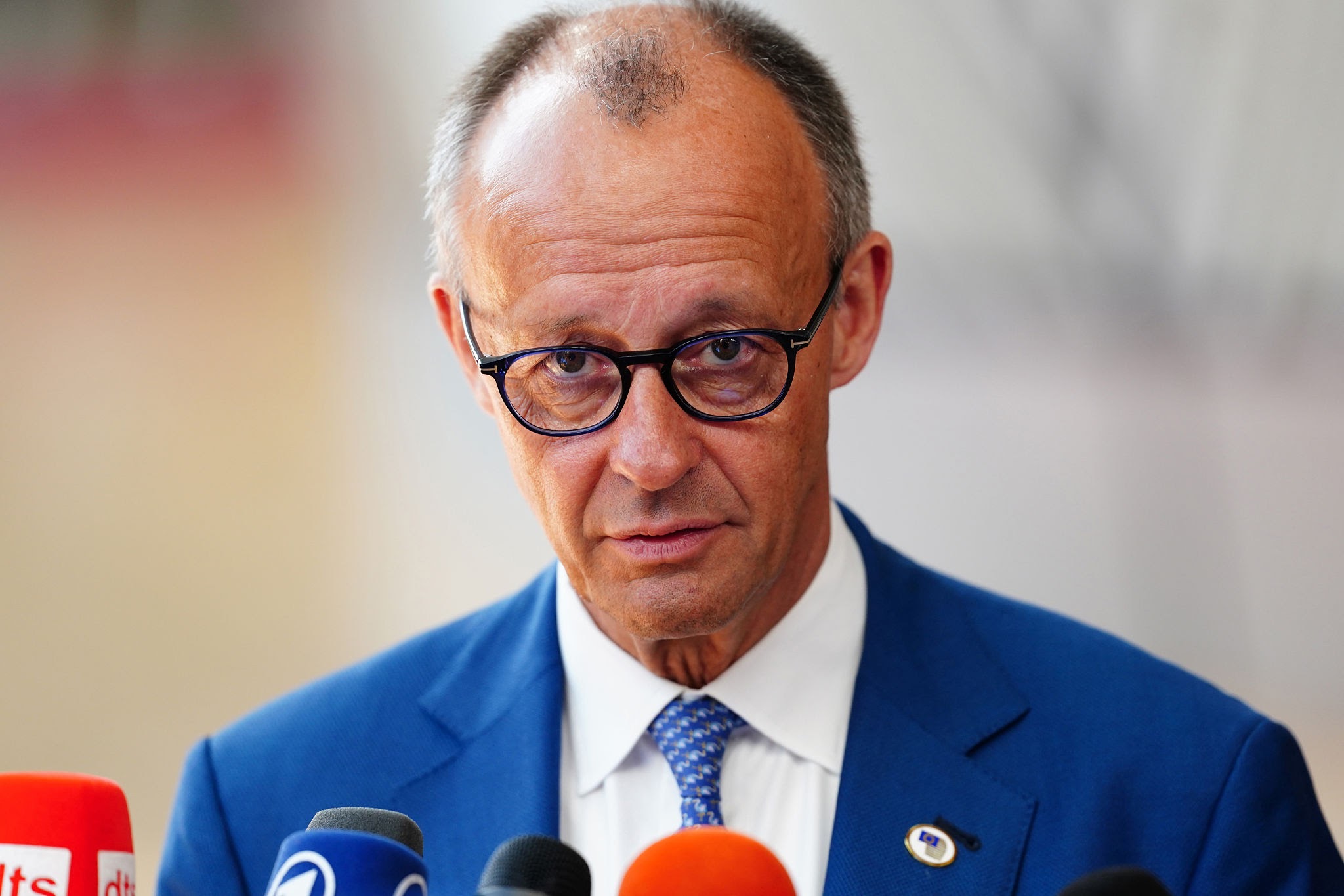 BRUSSELS, BELGIUM - JUNE 19:  Friedrich Merz, Federal Chancellor of Germany arrives at European Council Meeting on June 19, 2026 in Brussels, Belgium. (Photo by Pier Marco Tacca/Getty Images)
